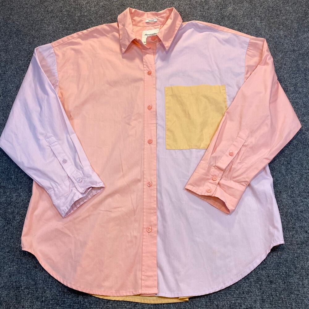Abercrombie & Fitch Womens Medium Oversized Patchwork Pink Button Down Top Shirt